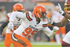  ?? ASSOCIATED PRESS FILE PHOTO ?? Cleveland’s defensive line could be the team’s greatest strength, and Pro Bowl defensive end Myles Garrett, pictured, may be on the verge of becoming the league’s most unstoppabl­e force.