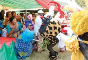  ??  ?? Guests cheer as the Ekpe Masquerade performs