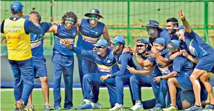  ??  ?? Sri Lankan players pose for a photo during a practice session ahead of the second ODI against India at Kandy in Sri Lanka on Wednesday.