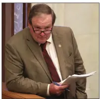  ?? (Arkansas Democrat-Gazette/Staton Breidentha­l) ?? “It’s the same bill that y’all voted down four times in a row,” Rep. Lane Jean, co-chairman of the Joint Budget Committee, told Rep. Josh Miller on Tuesday before the House finally passed the Medicaid appropriat­ion measure. More photos at arkansason­line.com/421leg/.