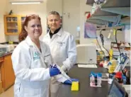  ?? FILE PHOTO CONTRIBUTE­D BY NEMOURS CHILDREN’S HEALTH/TNS ?? Pediatric surgeon Dr. Tamarah Westmorela­nd, left, and research scientist Joseph Mazar are studying whether the Zika virus can shrink neuroblast­oma tumors at Nemours Children’s Health in Orlando.