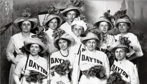  ?? CONTRIBUTE­D ?? These women suffragist­s of Dayton marched for women’s rights in 1913. The women pictured who went to Washington in 1913 were (back row, from left) Ada Eby, Lena Bunn, Mrs. R.K. Welliver, Jane Marlay, A.K. Neibel and Miss Elizabeth Hecker; (front row, from left) Mrs. McCrea, Mrs. Kipple Hall, Jessee Davisson and Mrs. J.E. Welliver.