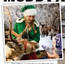  ??  ?? Meeting a reindeer: In front of a photo backdrop of a snowy scene