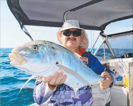  ??  ?? Dennis ‘‘Agent 86’’ Smart with a golden trevally from the Peron Islands region