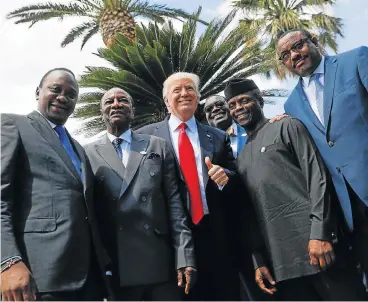  ?? /Reuters ?? Thumbs up? US President Donald Trump poses with African leaders after a Group of 7 Summit expanded session in Taormina, Sicily. in May 2017. Trump is unlikely to reinvest in strategies and institutio­ns that have worked, such as Agoa.