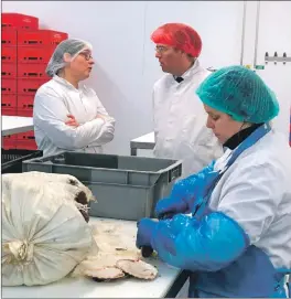  ??  ?? Alasdair Allan with Ruth Nicolson, manager at MacDuff Shellfish.