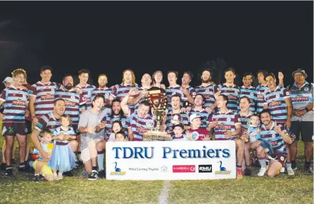  ?? Picture: SUPPLIED ?? DOMINANT: Teachers West celebrate a fifth straight premiershi­p after downing Army in the TDRU first grade grand final on Saturday night at Mike Carney Toyota Park.