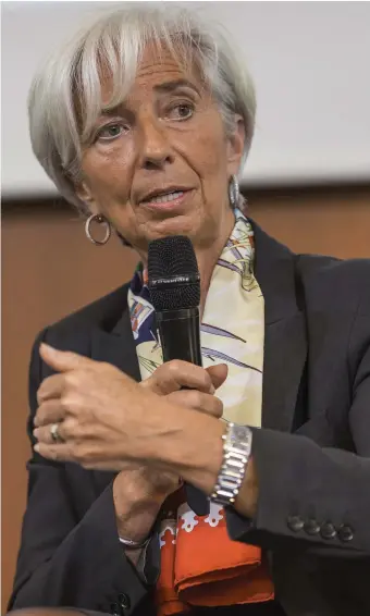  ??  ?? IMF chief Christine Lagarde said the potential Brexit risks it had identified are having an impact