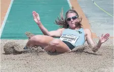  ?? DAN RIEDLHUBER THE CANADIAN PRESS FILE PHOTO ?? Canadian triple jumper Caroline Ehrhardt, seen here competing in 2016, set the national record last weekend in London, Ont.