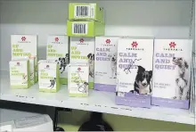  ?? ANDREW SELSKY THE ASSOCIATED PRESS ?? Marijuana products for dogs are lined up on a shelf in the Bend Veterinary Clinic in Bend, Ore.