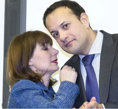  ?? Photo: Colin O’Riordan ?? Culture Minister Josepha Madigan has a word with Taoiseach Leo Varadkar at the launch of The Creative Ireland Programme/Creative Youth Plan at St Laurence O’Toole’s GNS, Seville Place, Dublin.