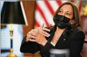  ?? CAROLYN KASTER/ASSOCIATED PRESS ?? VP Kamala Harris, shown in a meeting Wednesday in Washington, gave The Atlanta Journal-constituti­on an exclusive interview on infrastruc­ture.