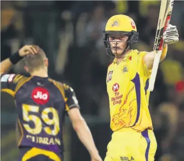  ?? PTI PHOTO ?? Sam Billings brought Chennai Super Kings back in Tuesday night’s game. His quickfire halfcentur­y proved crucial.