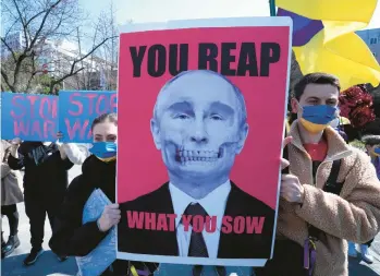  ?? AHN YOUNG-JOON/AP ?? Protesters rally in March against Russia’s war in Ukraine near the Russian Embassy in Seoul, South Korea.