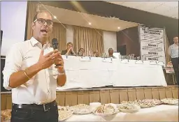  ??  ?? Labor MLC Daniel Mookhey speaking at the Coonamble Coal Seam Gas (CSG) forum on the weekend. PHOTO: CONTRIBUTE­D.