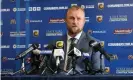  ?? Photograph: Ashley Feder/Getty Images ?? Mariners CEO Shaun Mielekamp speaksduri­ng Wednesday’s press conference.