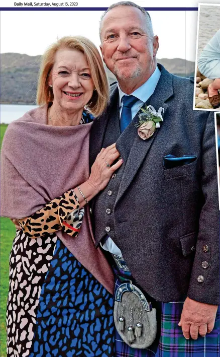  ??  ?? Still smiling: Kath and Ian at their daughter Sarah’s wedding in the Scottish Highlands in 2018