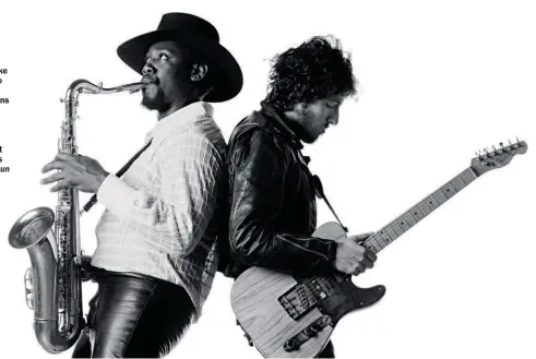  ??  ?? Right: An outtake from the Born To Run shoot with Clarence Clemons and Bruce Springstee­n back-to-back