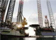  ?? — Reuters ?? The oil platforms Atwood Aurora and Atwood Beacon are seen at the Palumbo Malta Shipyard in Cospicua in Valletta’s Grand Harbour, Malta.