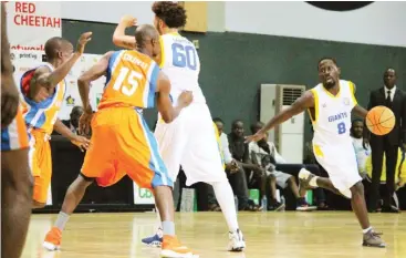  ??  ?? Players of Eko Kings and Yaounde Giants battle for supremacy during a match in the CBL May Madness Tournament in Lagos