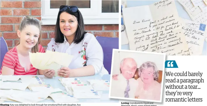  ??  ?? Sharing Katy was delighted to look through her emotional find with daughter, Ava
Loving Grandparen­ts David and Margaret, above, some of their letters