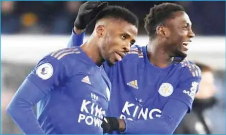  ??  ?? Kelechi Iheanacho (left) and Wilfred Ndidi were both on duty as Leicester City defeated Manchester United 2-1 to crown Manchester City champions of the 2020/21 Premier League season