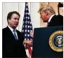  ?? SUSAN WALSH / AP ?? President Donald Trump shakes hands with Brett Kavanaugh before his ceremonial swearing-in as a Supreme Court Justice last year.