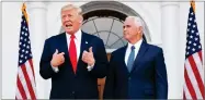  ?? AP PHOTO BY EVAN VUCCI ?? In this Aug. 10, photo, President Donald Trump, accompanie­d by Vice President Mike Pence, speaks to reporters before a security briefing at Trump National Golf Club in Bedminster, N.J.