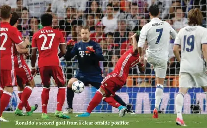  ??  ?? Ronaldo’s second goal from a clear offside position