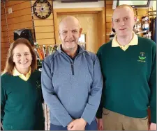  ??  ?? Pictured are Seapoint Golf Club’s David Carroll, sponsor of the Seapoint Pitch & Putt Club Masters, flanked by Seapoint P&P captains Ann Ward and Barry McQuillan.