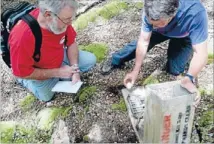  ?? PHOTO: FAIRFAX NZ ?? Being prepared: Warwick Ward and Peter Hale, of Friends of Rotoiti, clear a dead stoat from a trap at Rotoiti where a beech seed boom is predicted.