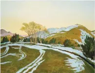  ??  ?? Nedra Matteucci Galleries, Tracks of Winter, oil and tempera on board, 27¼ x 35¼”, by Peter Hurd (1904-1984).