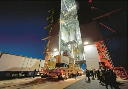  ?? BOEING/COURTESY ?? Boeing’s CST-100 Starliner for the Crew Flight Test mission to the ISS arrives by transport to United Launch Alliance’s Vertical Integratio­n Facility at Cape Canaveral Space Force Station’s Space Launch Complex 41 on Tuesday.