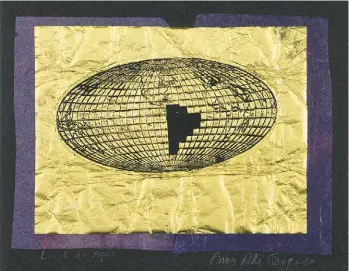  ??  ?? “Punto de conflicto número 1”. 1979, grabado en metal sobre pan de oro. 33,5 x 39,5 cm.