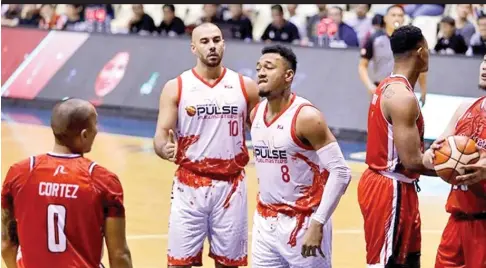  ?? PBA PHOTO ?? Games and Amusement Board (GAB) chairman Baham Mitra is hoping that Calvin Abueva (center, wearing jersey number 8) has tamed himself a little bit if and when he returns to the PBA.