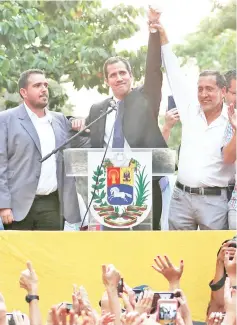  ?? — Reuters photo ?? Guaido speaking to supporters at an event in Caracas,Venezuela,.