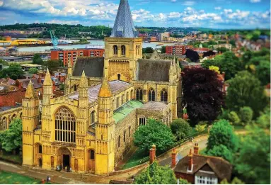  ??  ?? Grand beauty: Rochester Cathedral, founded in 604AD, overlooks the River Medway
