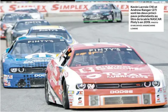  ?? PHOTO D’ARCHIVES ANDRÉANNE LEMIRE ?? Kevin Lacroix (74) et Andrew Ranger (27) sont les deux principaux prétendant­s au titre de la série NASCAR Pinty’s en 2019.