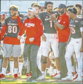  ?? L.E. Baskow Las Vegas Review-Journal @Left_Eye_Images ?? UNLV’s Tony Sanchez on successful high school coaches taking collegiate jobs: “A guy making a jump like that, sometimes you don’t take over the Cadillacs” of college football programs.