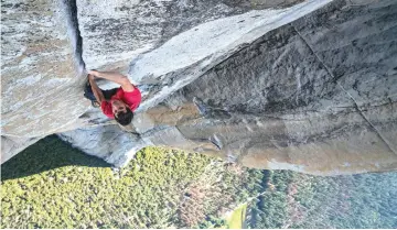  ??  ?? A new documentar­y follows Honnold as he attempts a free solo ascent of El Capitan’s Freerider in Yosemite National Park in California. — Courtesy of National Geographic