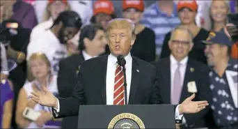  ?? Rick Scuteri/Associated Press ?? President Donald Trump speaks at a rally at the Phoenix Convention Center on Aug. 22 Phoenix.