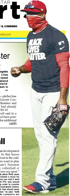  ?? AFP ?? Justin Upton of the Los Angeles Angels wears a Black Lives Matter t-shirt before their recent game against the Oakland Athletics at the OaklandAla­meda County Coliseum in Oakland, California.