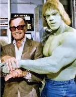  ??  ?? Green machine: Stan Lee with Lou Ferrigno, who played the Incredible Hulk in the TV series