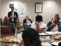  ?? COURTESY OF THE DELAWARE COUNTY DISTRICT ATTORNEY’S OFFICE ?? Delaware County District Attorney Jack Stollsteim­er speaks to representa­tives from Pine Bluff, Arkansas.