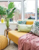 ??  ?? Compact seating is a must for a petite space. Patterned cushions add colour and texture and can be changed each season