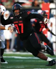  ?? (Arkansas Democrat-Gazette/Thomas Metthe) ?? Arkansas State University senior Terry Hampton said the Red Wolves’ new defensive alignment gives more opportunit­ies for everyone on the defensive line. “We’re going to be really dynamic. I can’t give away too much, but we’re going to get after it,” he said.