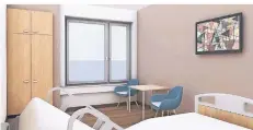  ?? ANIMATION: KERSTIN GRIESE ARCHITEKTE­N ?? Ein Blick in die geplanten Patientenz­immer mit warmen Farben und großen Fenstern für mehr Licht.