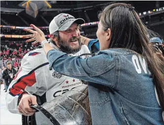  ?? TONI L. SANDYS WASHINGTON POST FILE PHOTO ?? Alex Ovechkin greets his wife, Nastya, after the Stanley Cup-clinching victory in Las Vegas.