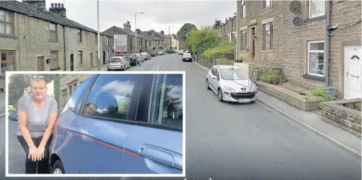  ??  ?? ●●Dozens of cars have been ‘keyed’ on Market Street in Whitworth, including that of Lynn Crook (inset)