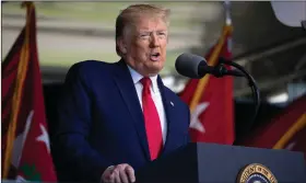  ?? (AP/Alex Brandon) ?? President Donald Trump delivers his commenceme­nt address Saturday on the parade field of the U.S. Military Academy in West Point, N.Y.